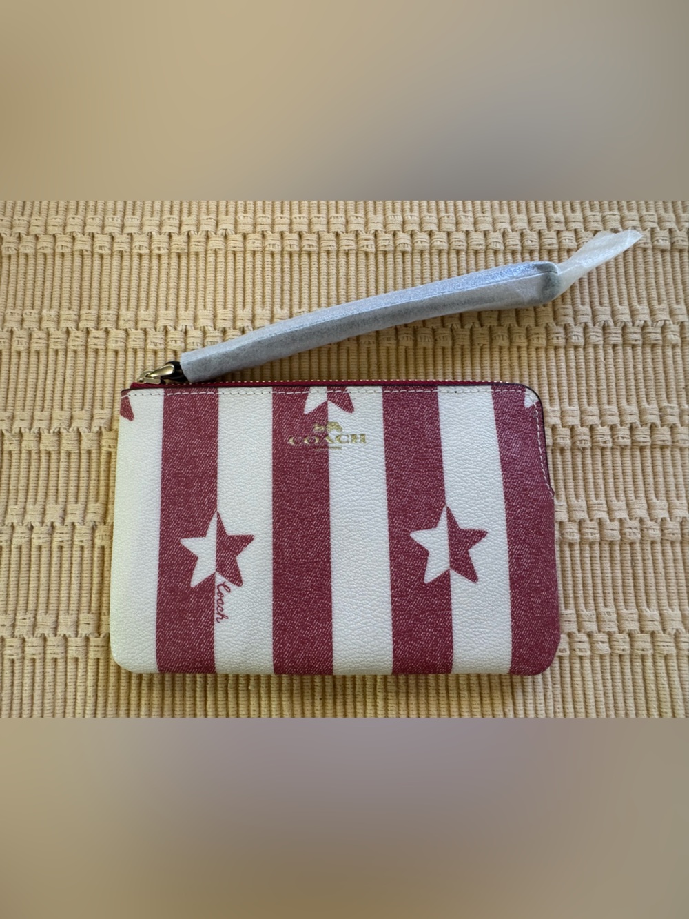NWT Coach Red and White Star Stripe Wristlet Clutch